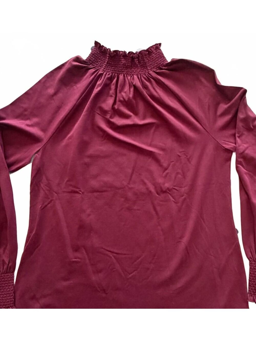 Chico's Burgundy Smocked Neck Long Sleeve Top